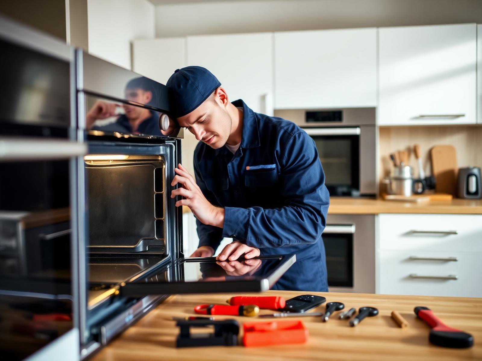 Martin Electric technician repairing an oven in a Lexington home